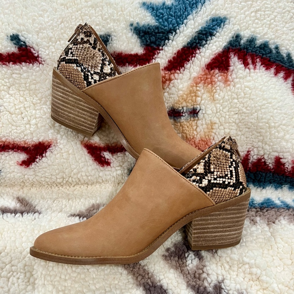 Brown/Snake Print Ankle Bootie